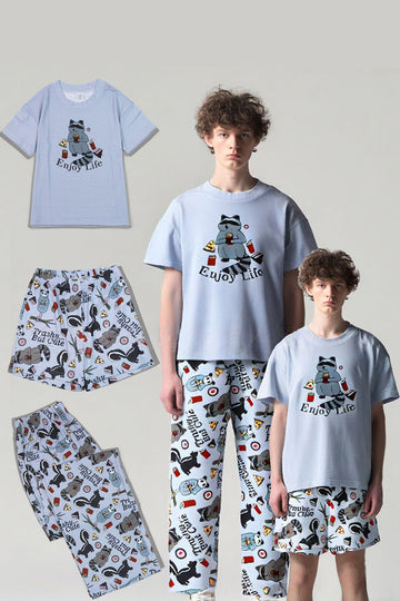 Grey Printed Short Sleeves Family Matching Pajamas